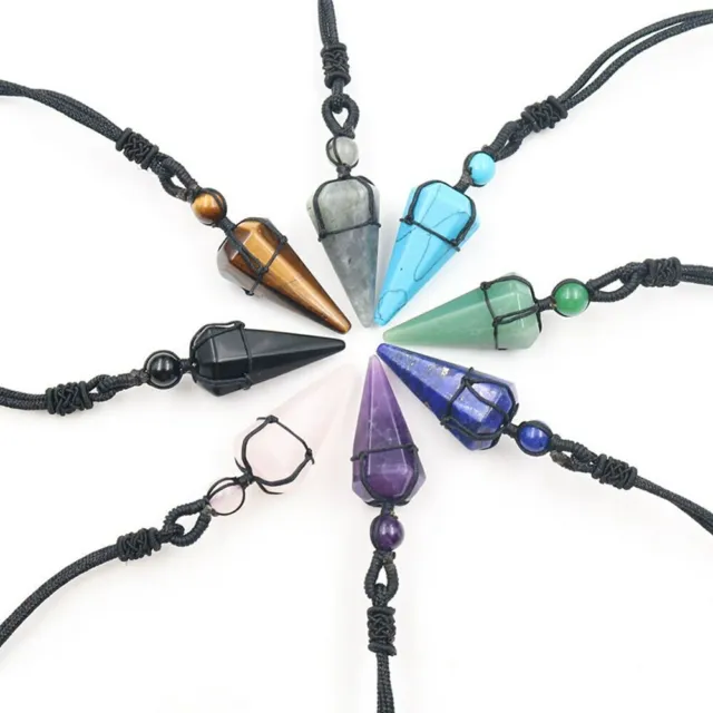 Adjustable Reiki Chakra Pendant Healing Quartz Crystal Dowsing Pendulum Necklace