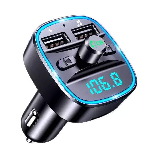Bluetooth-5.0 Wireless Car FM Transmitter MP3 Player Radio 2 USB Charger-Adapter