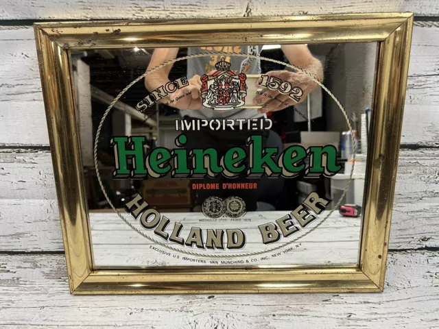 Vintage Heineken Imported Holland Beer Framed Wall Hanging Beer Mirror Bar Sign