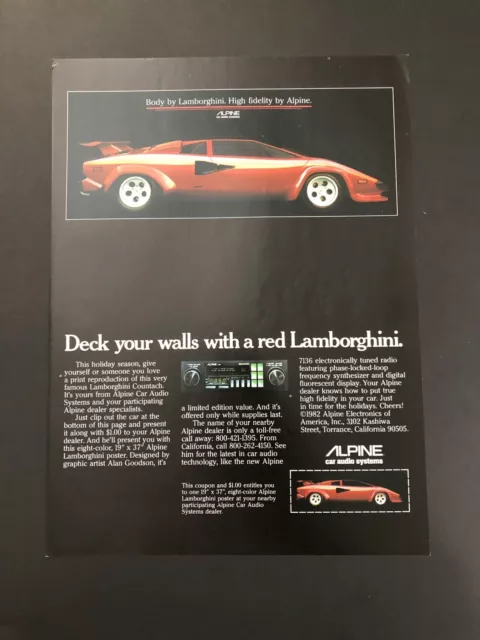 Lamborghini Countach Alpine Vintage Original Print Ad Advertisement Printed A25