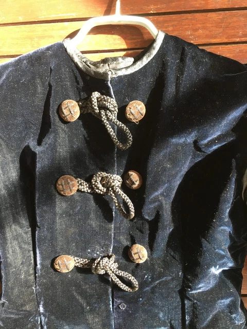 Petit Manteau Velours Pour Poupée Ancienne - Années 1940 - Garçon - Vintage