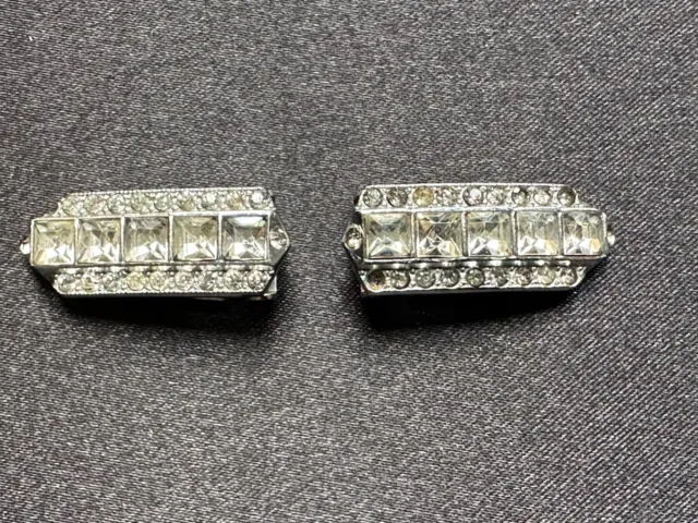 Eblouissant French Art Deco Clip/Brooch with white crystals -2 pcs 5.5cm