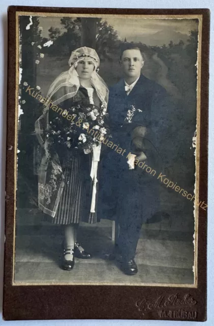 orig. KAB Kabinett Foto Fotografie Bild alt Hochzeit Mode um 1910 Trübau