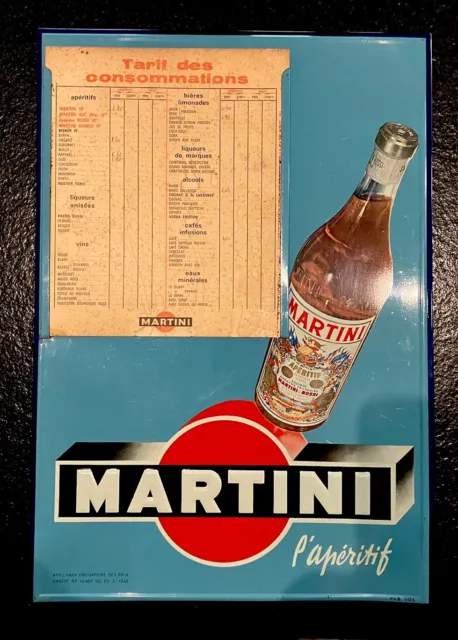 plaque tôle publicitaire Martini bistrot Tarifs  des consommations