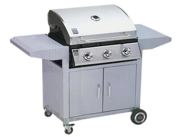 GrillChef Landmann Edelstahl Grill Gasgrill 10,5kW Grillwagen 3 Brenner BBQ G49