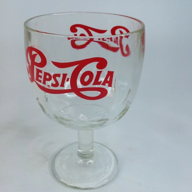 Vintage root beer float Pepsi-Cola Stems Thumbprint Glass Goblets Red Graphic A1
