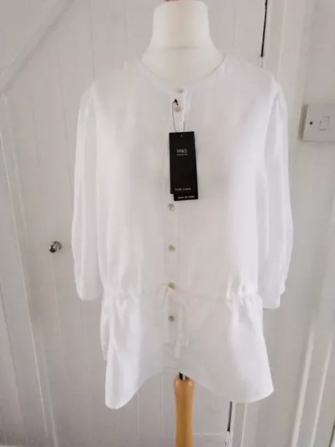 Ladies Marks And Spencer White Pure Linen Blouse Top Plus Size 22 NWT