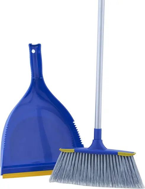 Angle Broom and Clip-On Dustpan Set, Slim Hand Broom Telescopic Handle 53 Inches