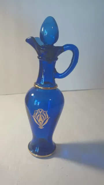  Vintage 9" AVON Cobalt Blue Glass Perfume Oil Bottle Decanter w/  Stopper