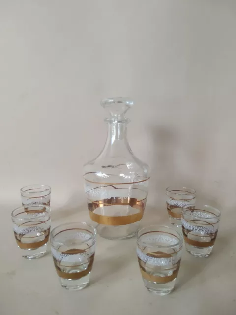 Service à liqueur une carafe et 6 verres cristallerie d'Arques France vintage