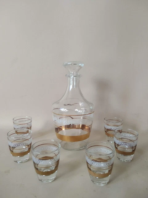 Service à liqueur une carafe et 6 verres cristallerie d'Arques France vintage