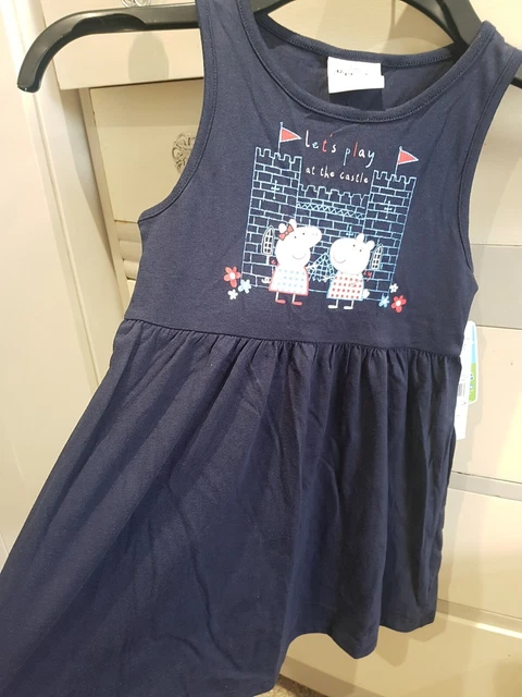 🇬New Girls Peppa Pig Coronation Jubilee Queens Castle Navy Blue Dress 3 4 Years