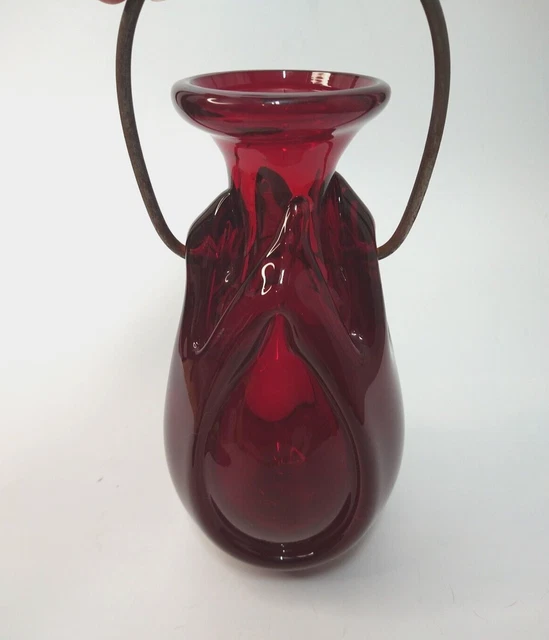 CHET COLE USA SIGNED 20th century Glass VTG HAND BLOWN RED ART GLASS VASE RARE