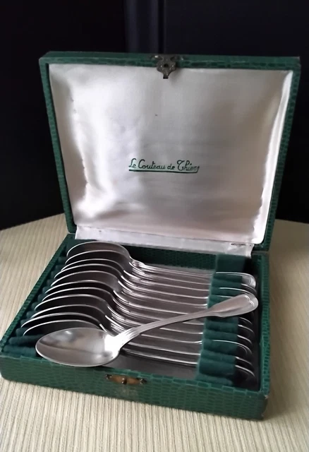 Coffret 12 fourchettes à huîtres en métal argenté (poinçon 18) – vintage - Arts de la table