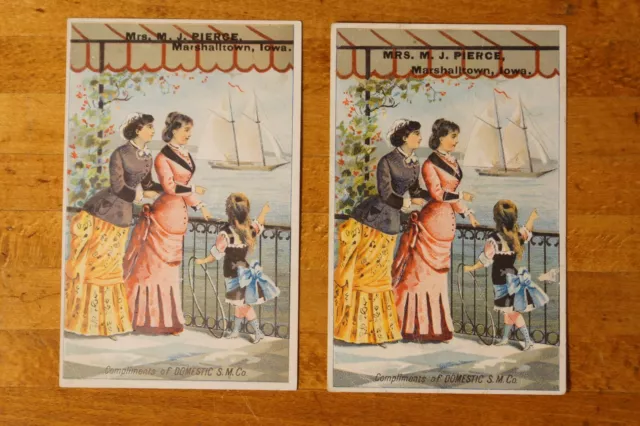 Victorian Trade Cards Domestic Sewing Machines Marshalltown IA Mrs. M.J. Pierce