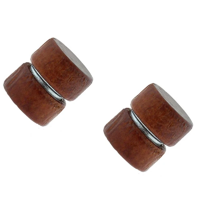 Earrings Organic Wood Steel Fake Magnetic Cheater plug Plug Sold as a pair