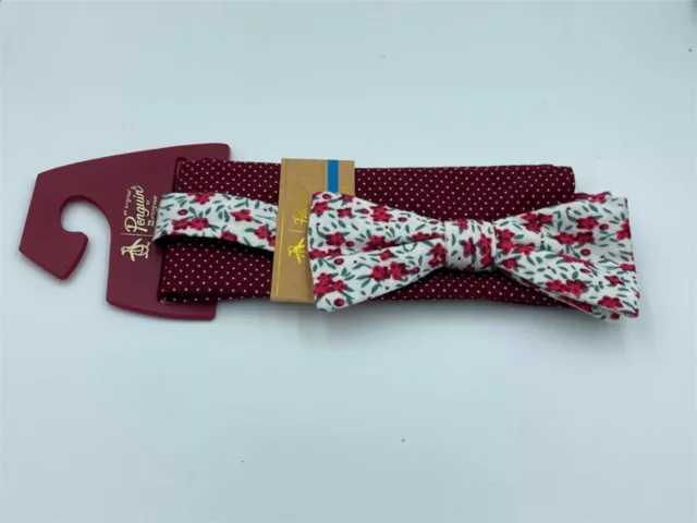 Penguin Bow Tie and Pocket Square Set Floral Polka Dots NEW NWT N23 2