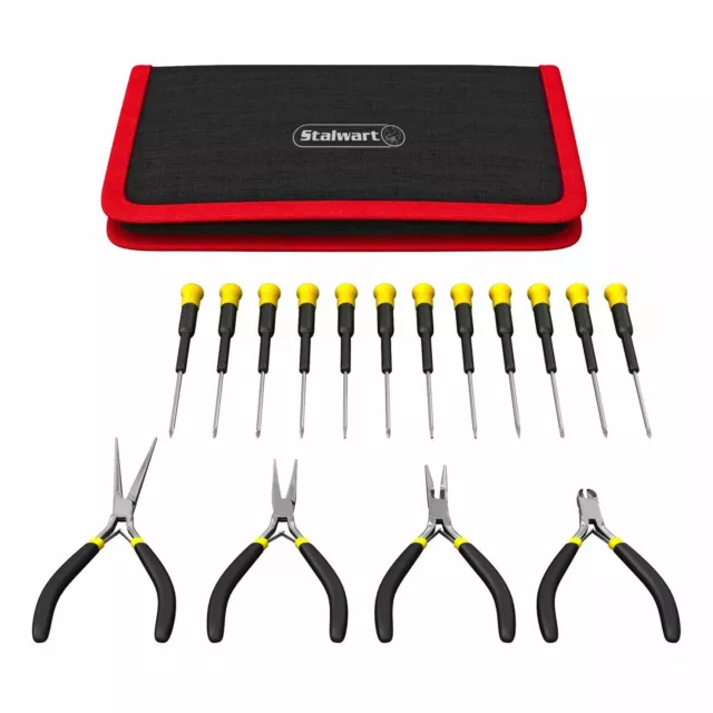 16 Piece Precision Small Tool Set with Case Screwdrivers Wire Cutters Pliers