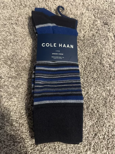 Cole Haan Mens Blue Dress Crew Socks 3 Pairs Size 7-12