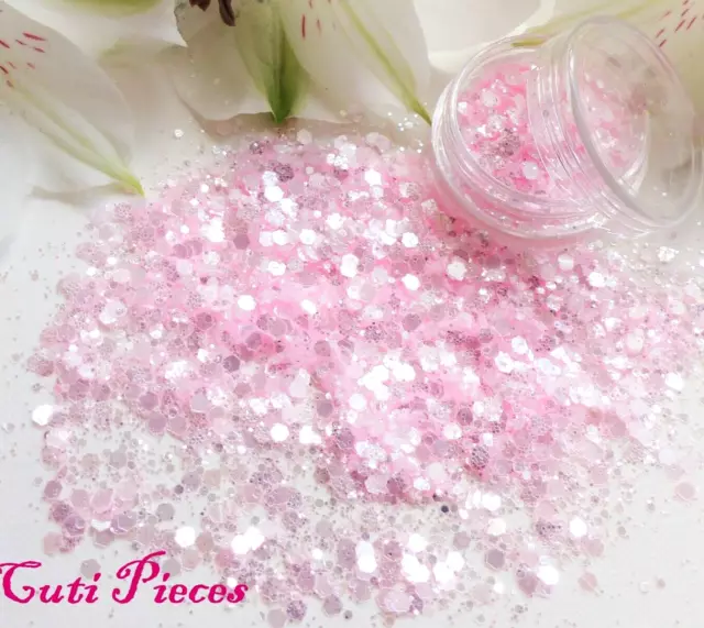 Nail Art Glitter *Pink Crush* Hexagon Iridescent Holographic Chunky Fine Mix Pot
