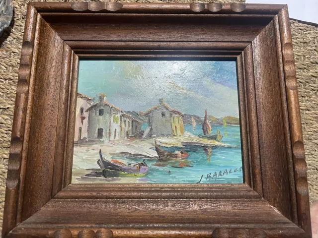 Quadro Olio Su Pannello Marina Villaggio Di Pescatori Firmato J Baralla