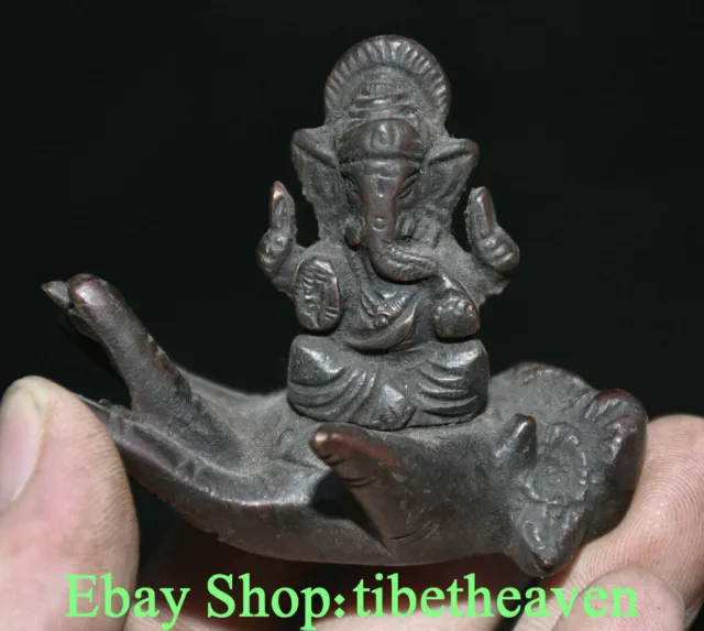 2.8“ Old Tibetan Bronze Buddhism Ganesha Elephant God Buddha Hand Statue
