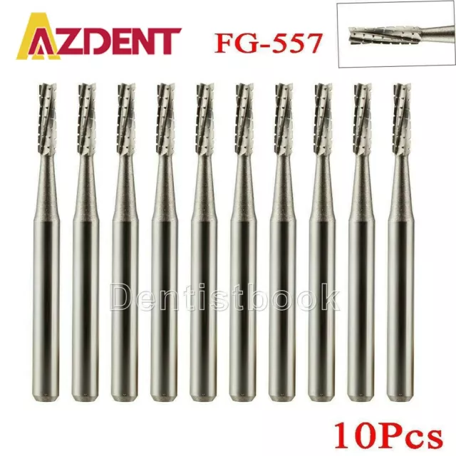 10Pcs AZDENT Dental Handpiece Burs Carbide Cross Cut Cylinder Fissure FG 557