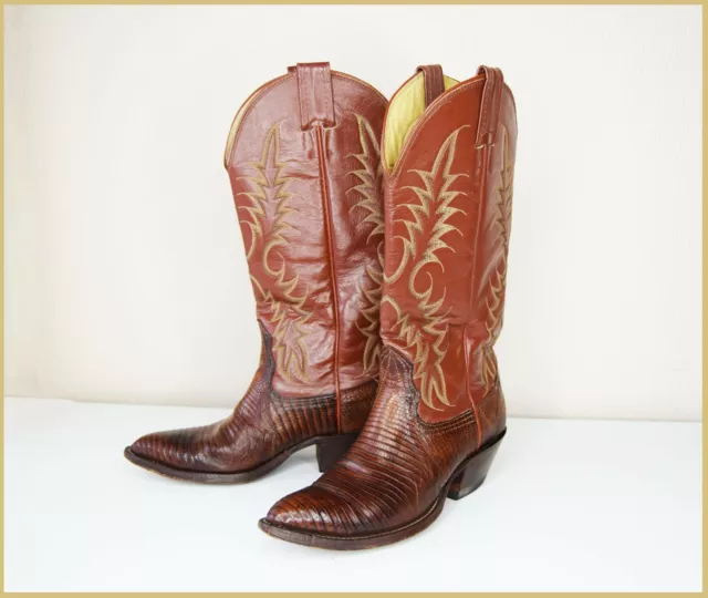 Nocona Lizard Leather 8 Stitch Pointed Toe Cowboy Western Boots USA 5 B US 3 UK