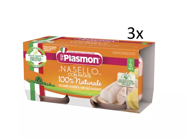 3x PLASMON Nasello con patate homogenisiert Babynahrung 2x80g 6 Monaten