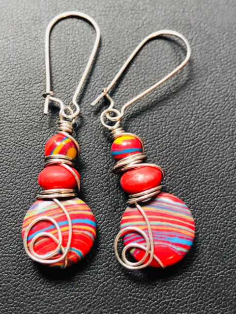 GORGEOUS Sterling Silver Multicolor Stripe Vintage Earrings