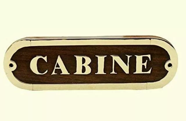 Türschild- Holz- Messingschild- maritim- Schiff- CABINE- 16,5 cm