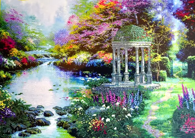 Candamar Designs Thomas Kinkade GARDEN OF PRAYER Embellished Cross Stitch Kit