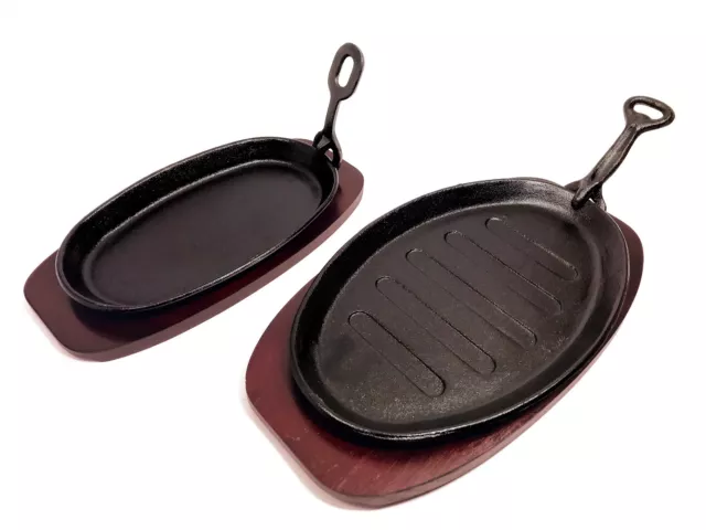 Plato de hierro fundido por porción caliente bandeja de carne plato parrilla plato y bandeja de madera