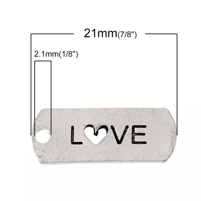 10 LOVE Rechteck Charms - Nachricht Tags - Antik Silber Ton - 21 mmx8 mm J42957 3