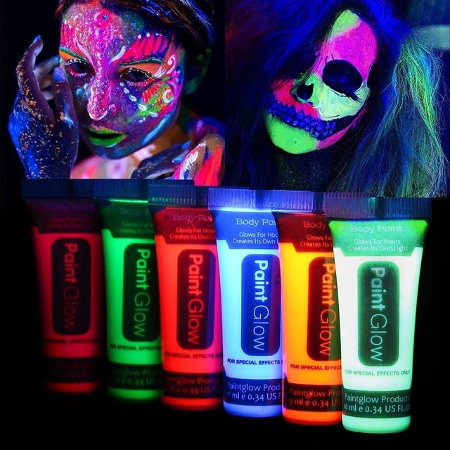 GLOW IN THE Dark UV Face Body Paint 20ml Set of 6 Tubes Neon