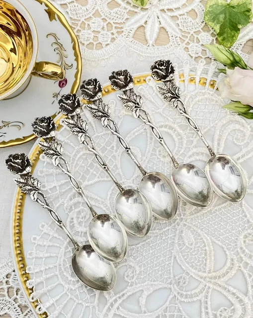 Set of 6 Vintage 835 Sterling Silver W Hildesheim Rose Design Germany Teaspoons