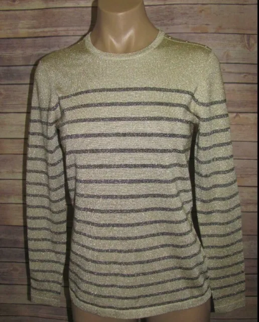 J Mclaughlin Gold Black Metallic Striped Knit Top Size S Womens Small Shirt