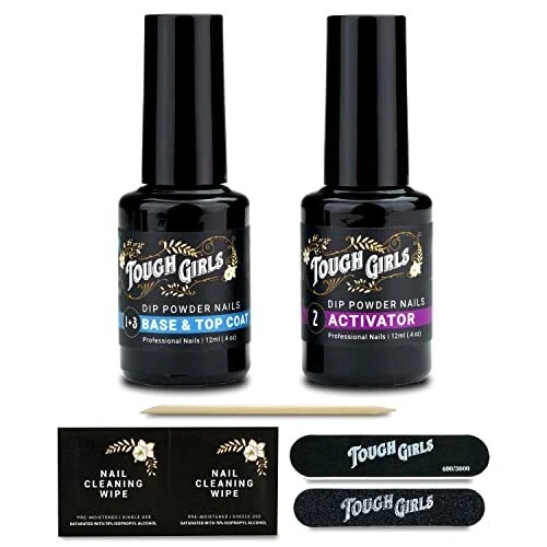 GIRLS TOUGH | Polvo de inmersión | 2 en 1 base y capa superior y activador 12 ml paquete de 2
