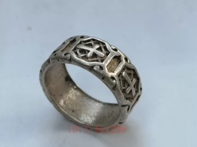 Collection Old Chinese Tibet Silver Carving  Ring Decoration Gift