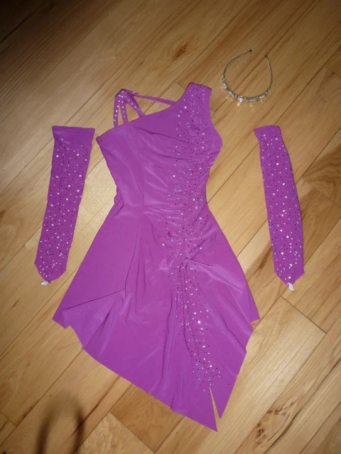 Purple Leotard Dress Arm Bands and Jeweled Headband Size CME 8 Dance Costume