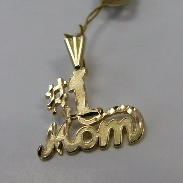 NEW Beautiful 14KT Yellow Gold Diamond-Cut Matte Finish #1 Mom Pendant, 0.8 g