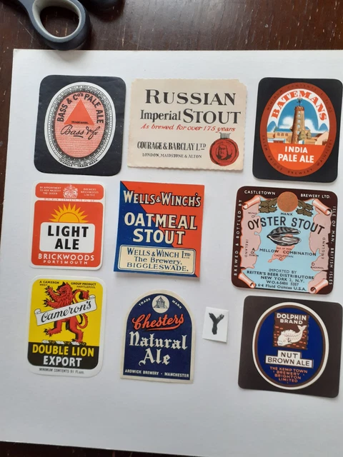 Old UK beer/ drinks  labels: 9 random labels (Lot Y)