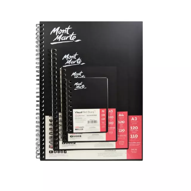 2x A3/A4/A5/A6 Visual Diary Book 120 page Mont Marte Sketch Pad Art White Paper