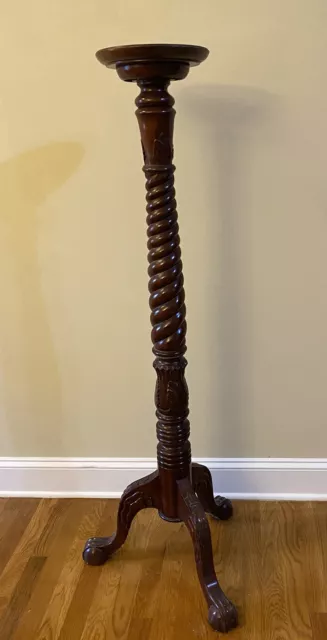 Vintage Solid Mahogany Carved Wood Plant Stand 53” Tall Ball in Claw