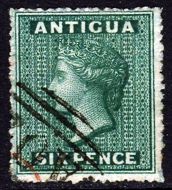 ANTIGUA Queen Victoria 1863 6d. DarkGreen P.14 Wmk Small Star SIDEWAYS SG 9 VFU