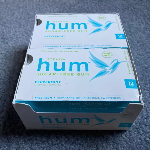 12 PACKS/12 Pc. Ea. Bulk Lot Stevita Hum Sugar-Free Peppermint Gum Non-GMO