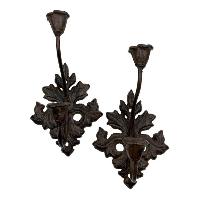 Cast Iron Double Hooks Flowers & Leaves Towel Hook Jewelry Holder Set of Two