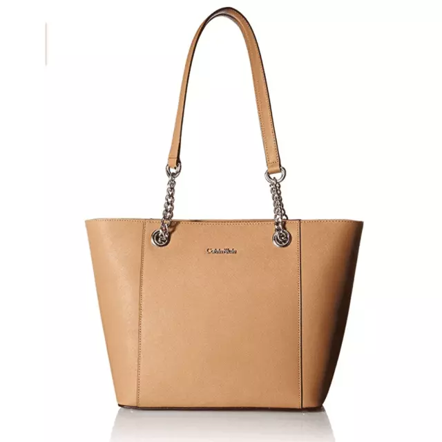 Calvin Klein Key Item Saffiano Leather Top Zip Chain Tote