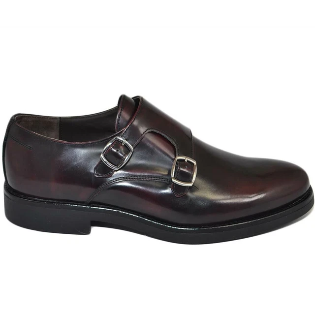 Scarpe uomo doppia fibbia eleganti vera pelle nera matte suola in gomma