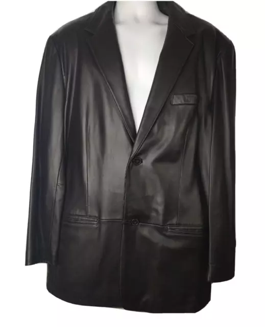 Men's Vintage City Jones of New York Supple Black Leather Jacket 46L